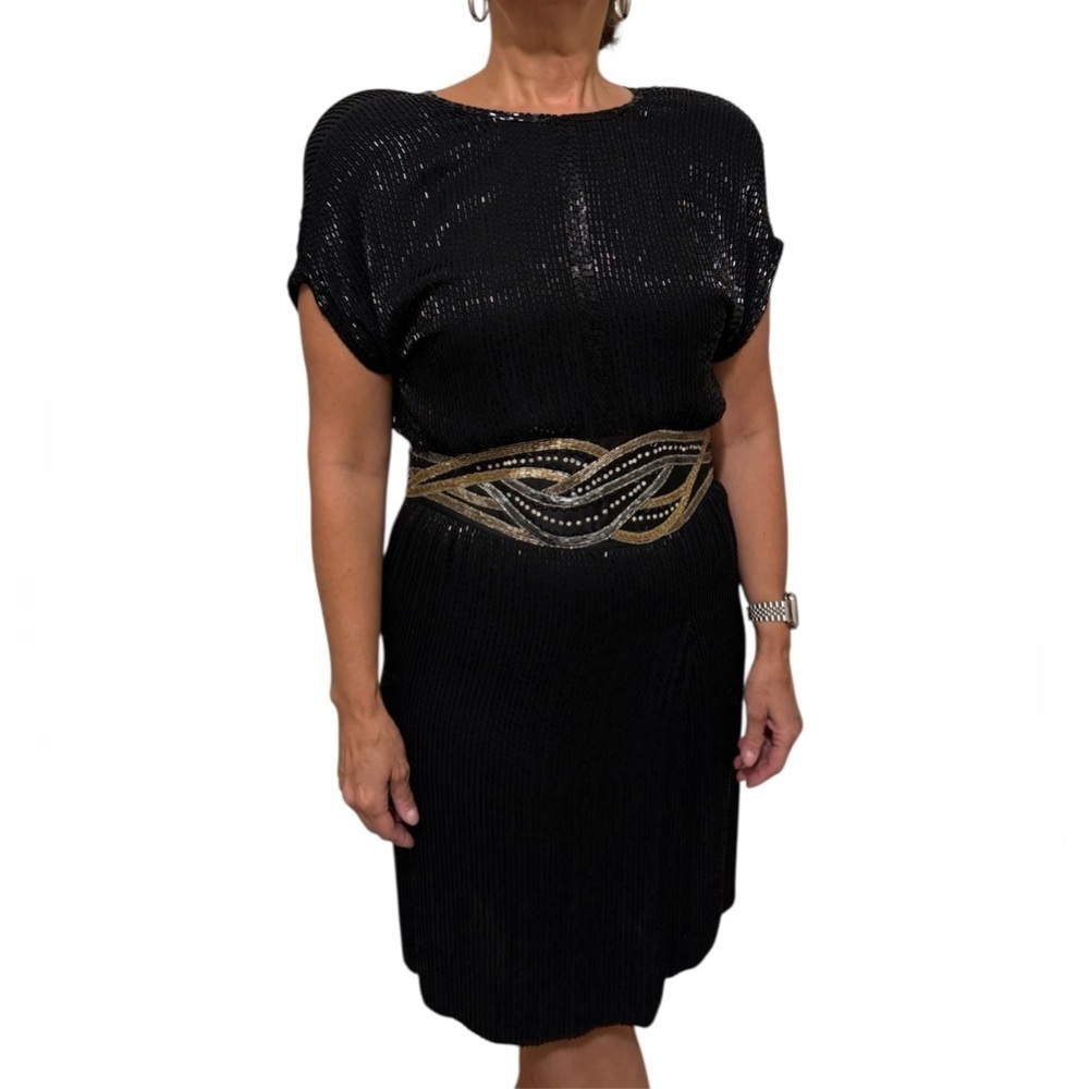 Vintage 1980’s Bob Mackie Boutique Fully Beaded Cocktail Dress Size 8 - Picture 3 of 17